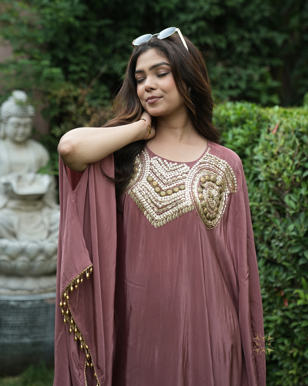 Gulnaar — Onion Pink Beaded Kaftan Co-ord Set