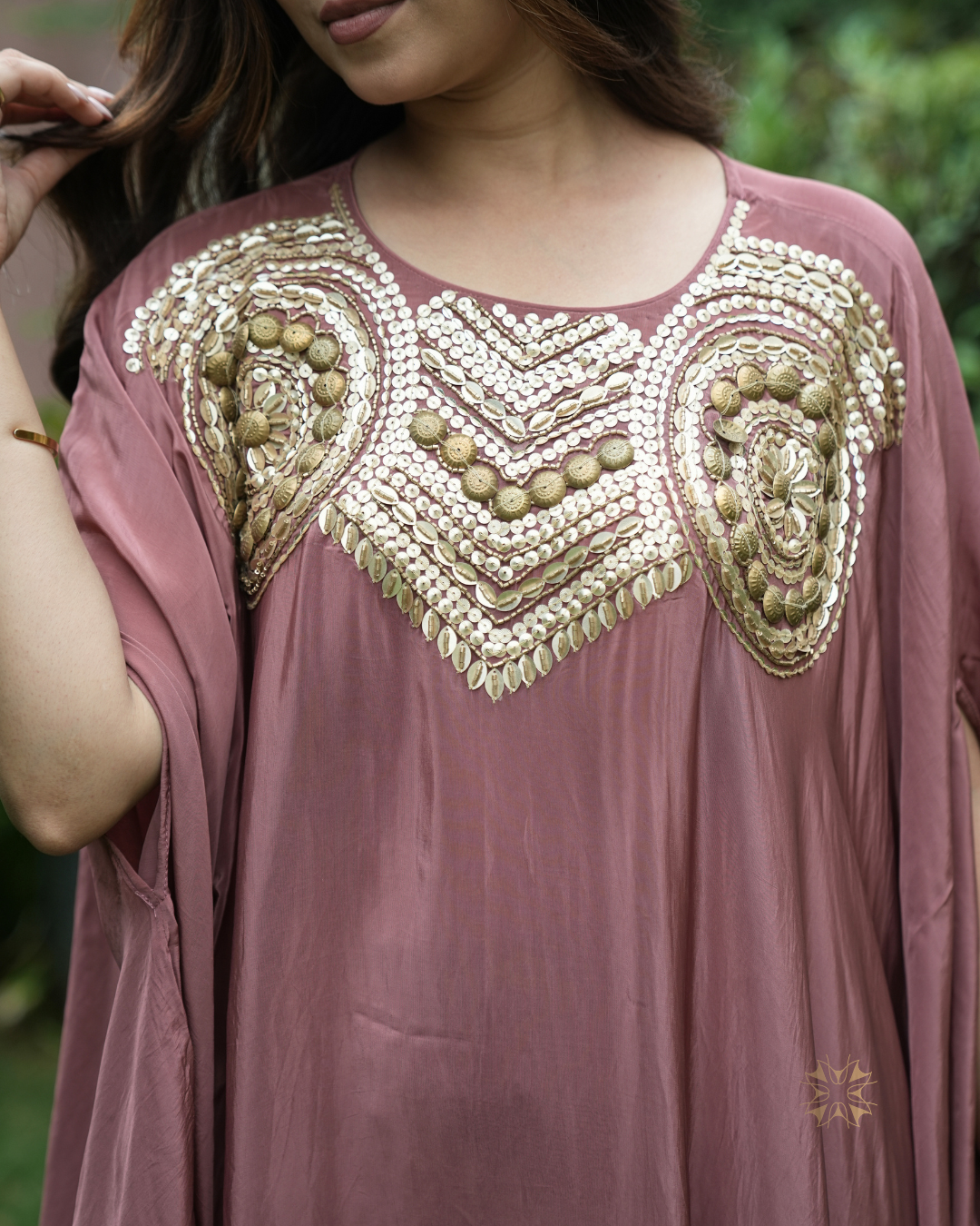 Gulnaar — Onion Pink Beaded Kaftan Co-ord Set