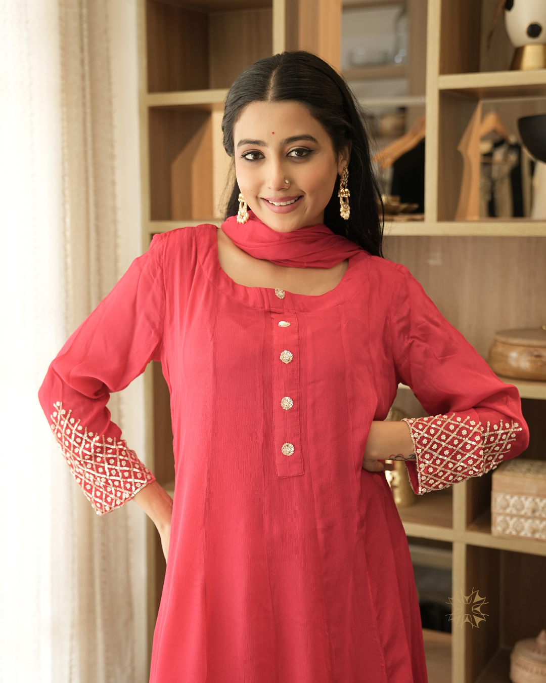 Kadamb — Magenta Pink Pearl & Sequin Chinon Anarkali Set