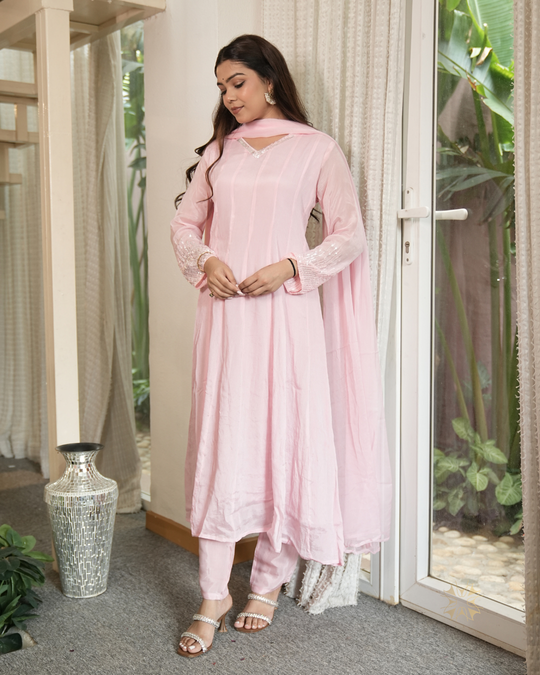 Kaner — Petal Pink Sequin Chinon Anarkali Set