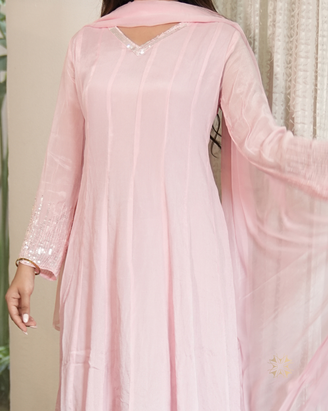 Kaner — Petal Pink Sequin Chinon Anarkali Set