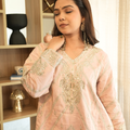 Noor — Peach Pink Sequin & Thread Tissue Sharara Set