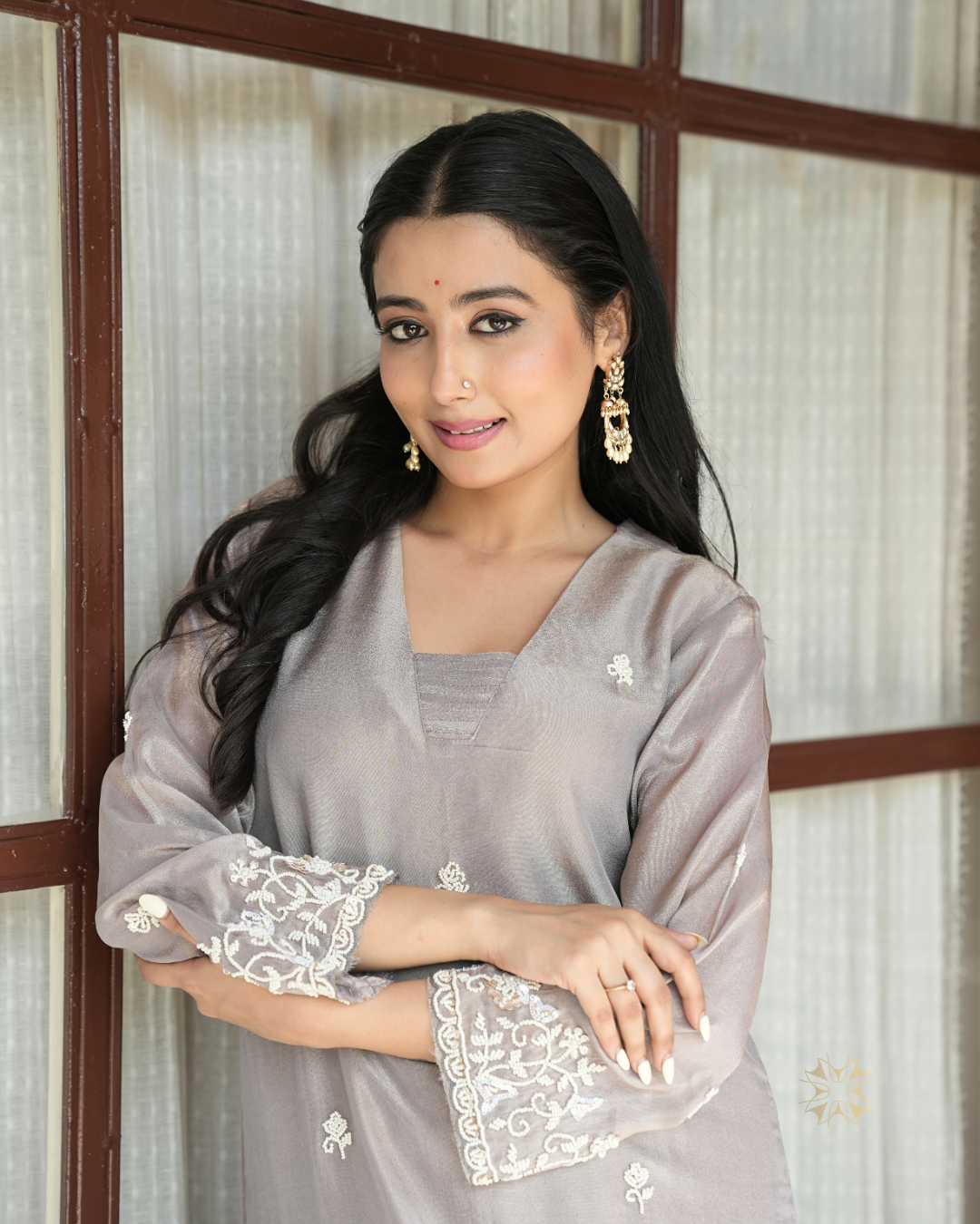 Gulmohar — Mauve Desert Pearl Tissue Straight Suit Set