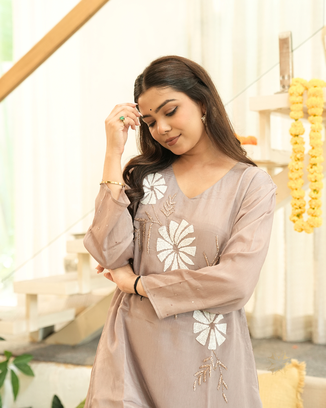 Nargis — Mocha Brown Pearl Chinon Co-ord Set