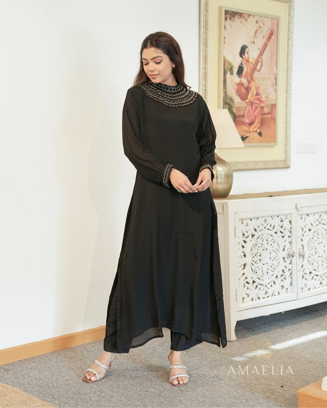 Harshringar — Black Cut Dana Kaftan Co-ord Set
