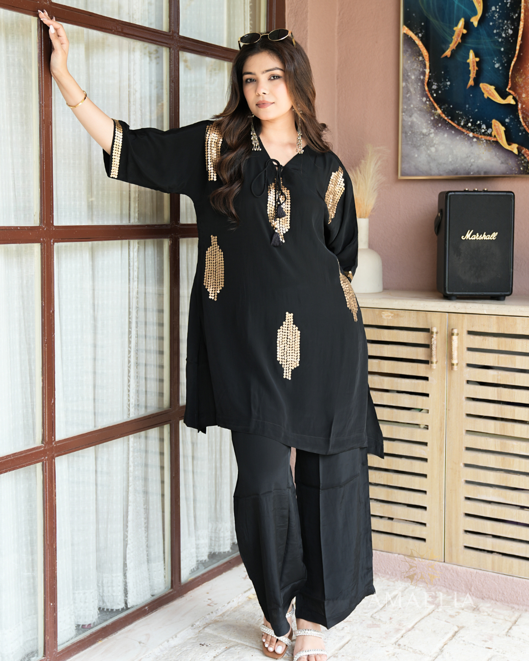 Ketaki — Black Copper Sequin Kurta Set