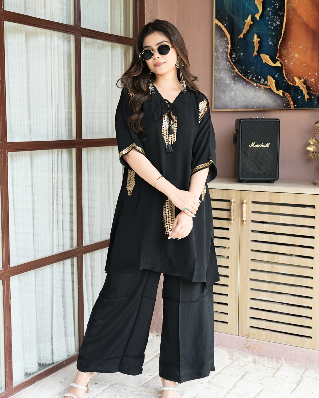 Ketaki — Black Copper Sequin Kurta Set