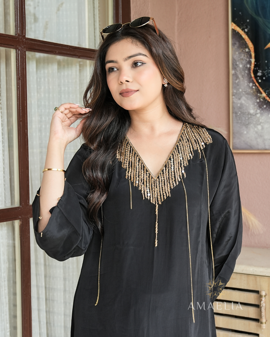 Champa — Black Metal Bead Kurta Set