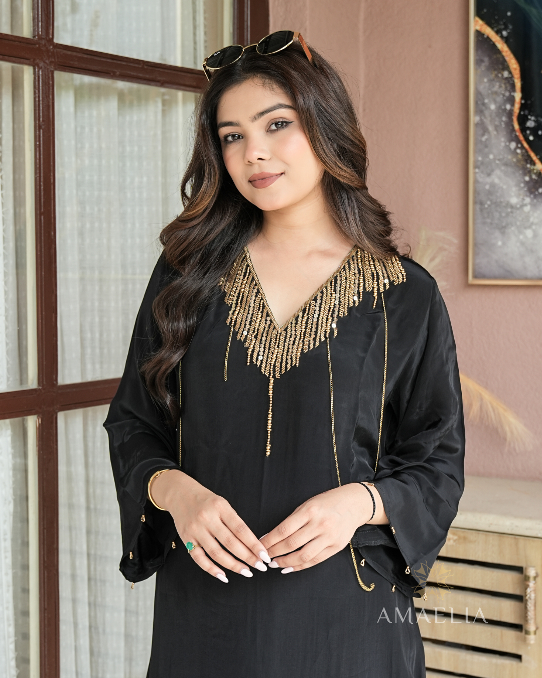 Champa — Black Metal Bead Kurta Set