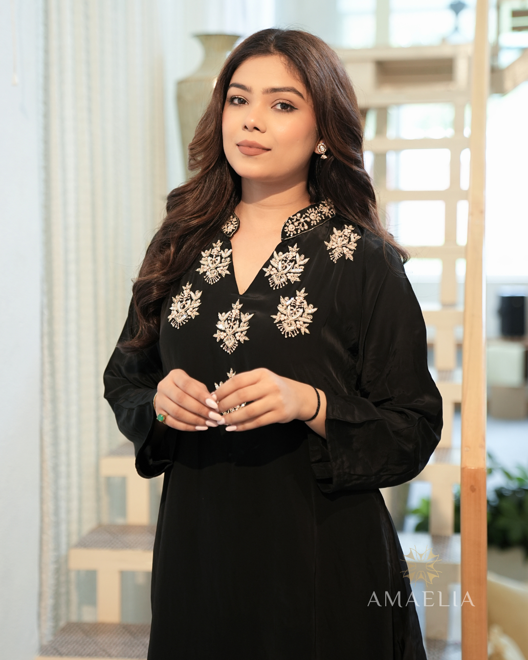 Gulrez — Black Zardozi Kaftan Set