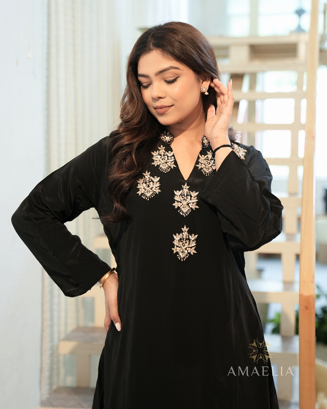 Gulrez — Black Zardozi Kaftan Set