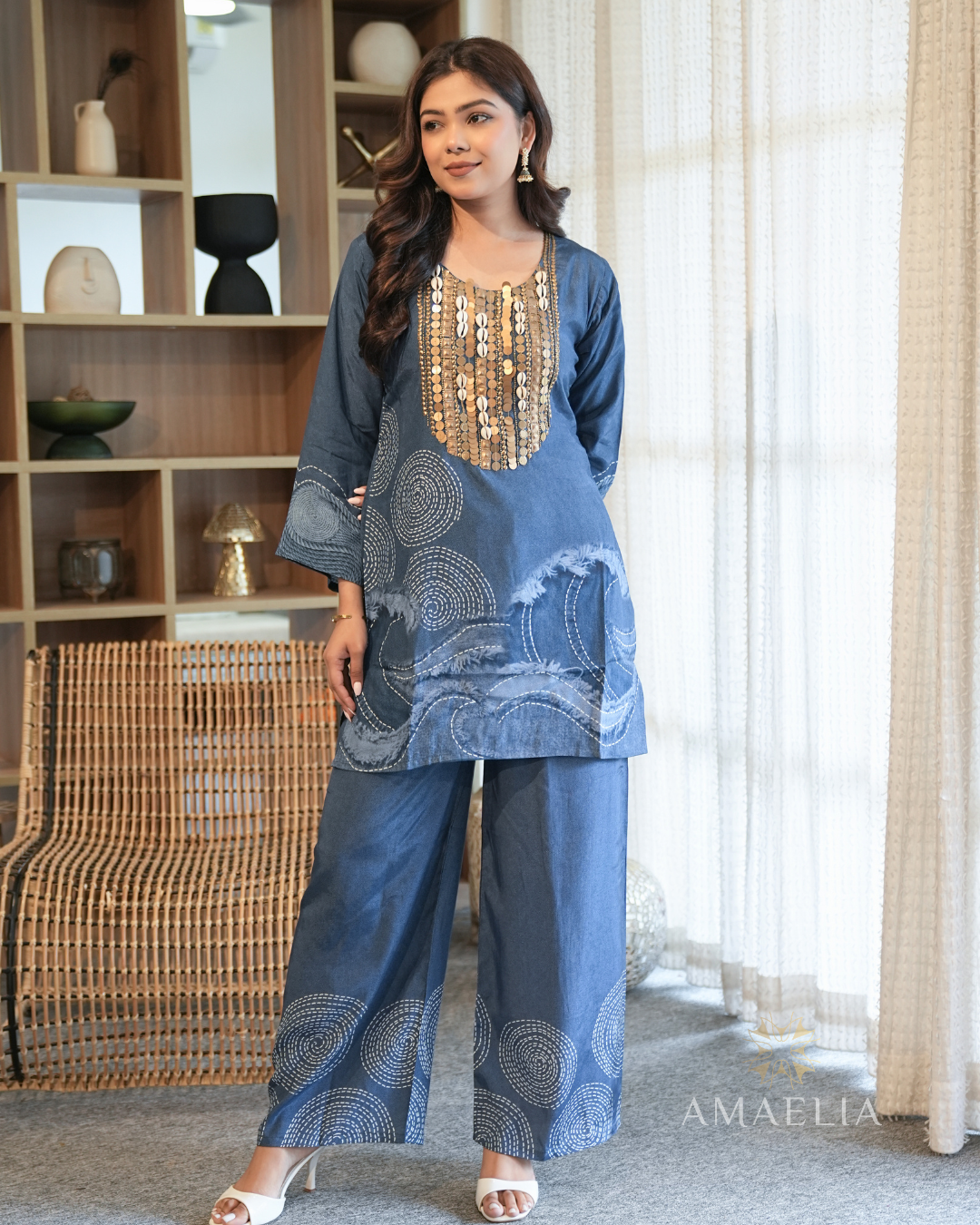 Gulnaar — Blue Muslin Co-ord Set