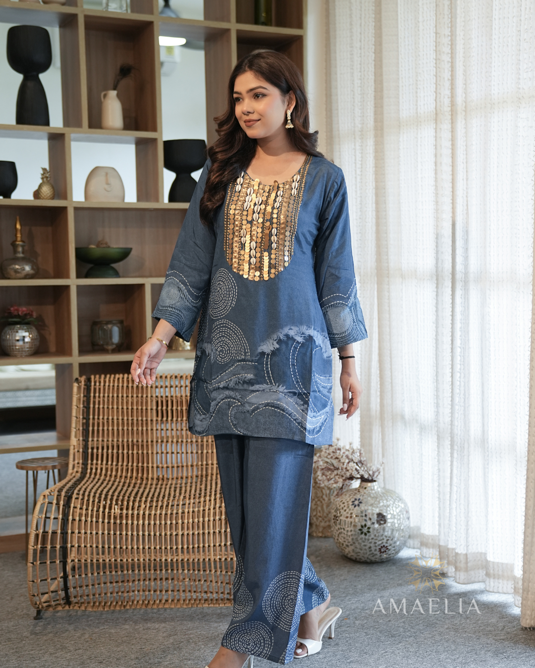 Gulnaar — Blue Muslin Co-ord Set