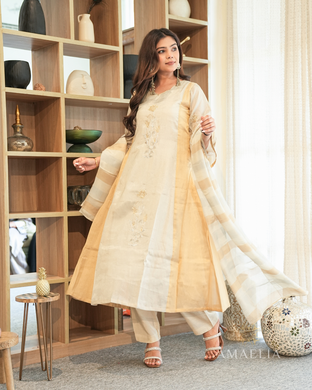 Aarzoo — Golden Cut Dana & Zardozi Tissue A-Line Suit Set