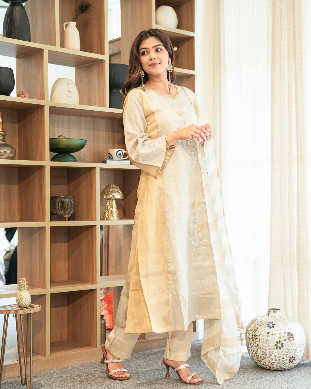 Aarzoo — Golden Cut Dana & Zardozi Tissue A-Line Suit Set