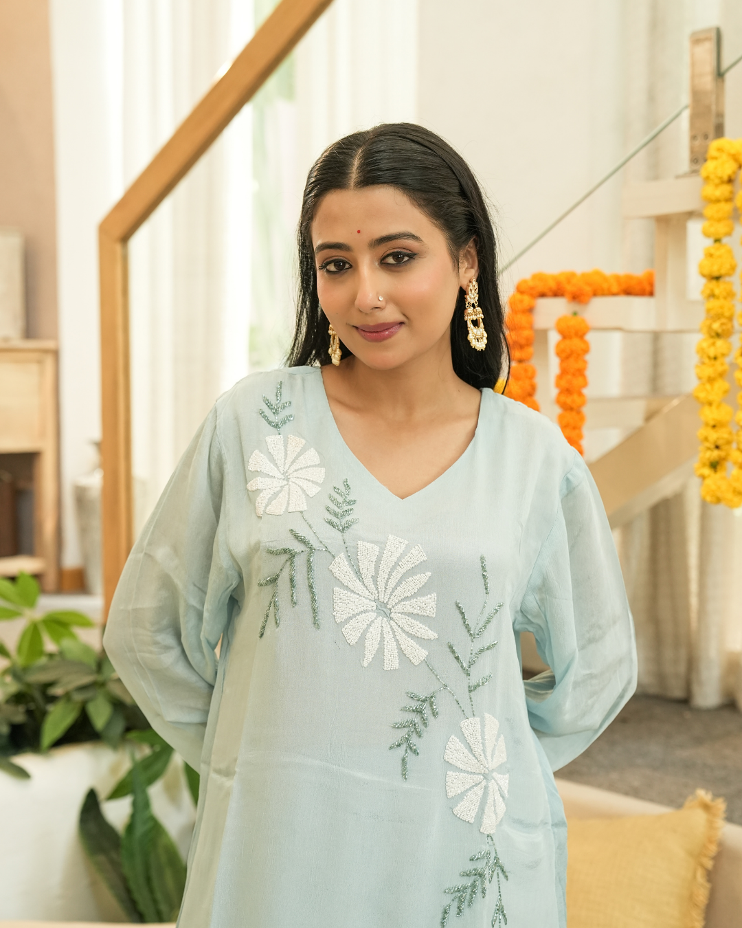 Aparajita — Ice Blue Pearl Chinon Co-ord Set