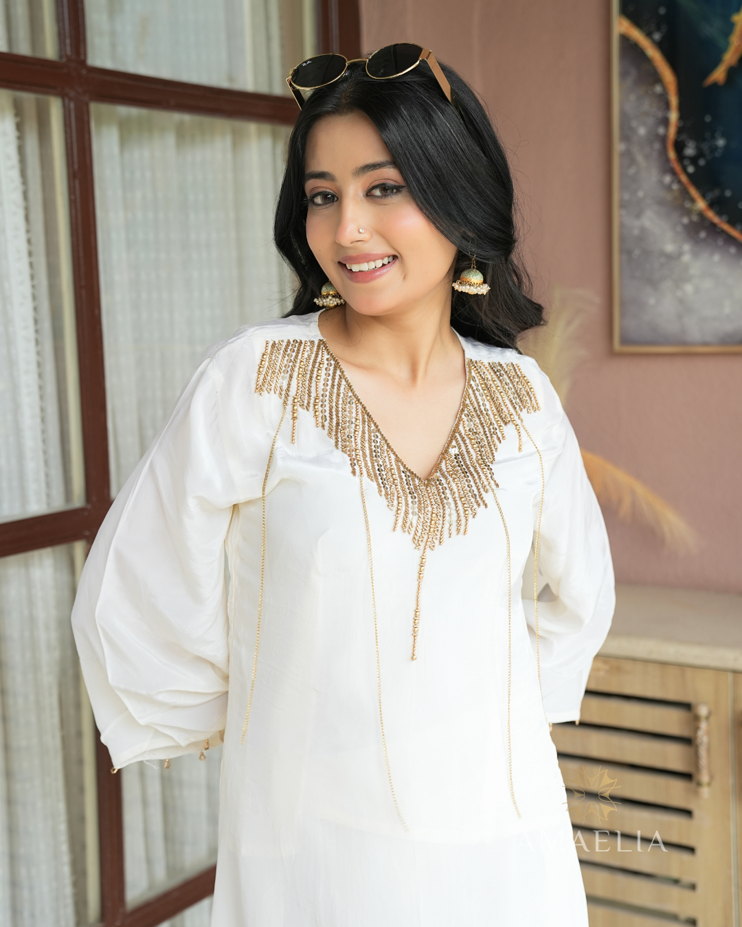 Chamelia — Ivory Chinon Kurta Set