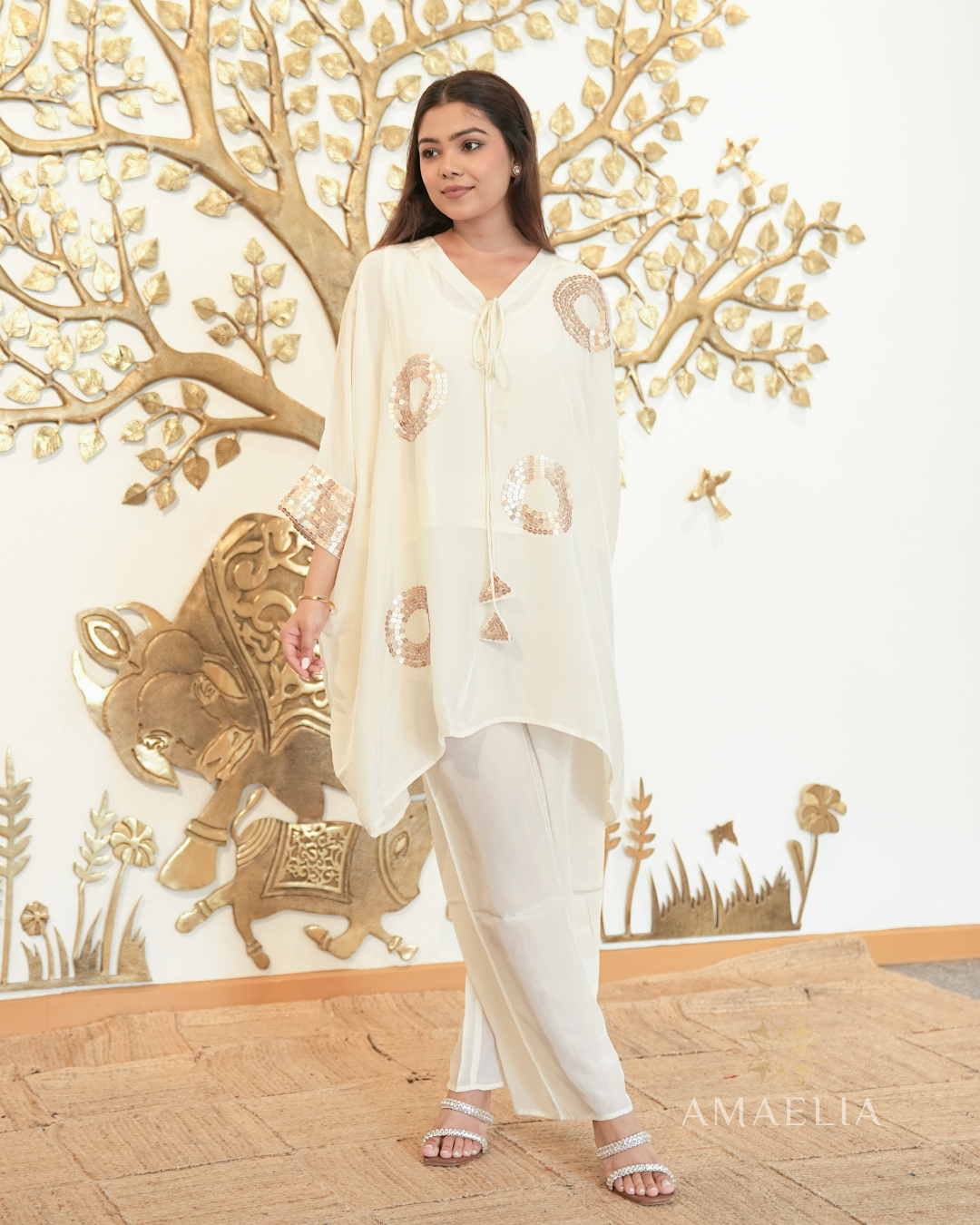 Chameli — Ivory Copper Sequin Kurta Set