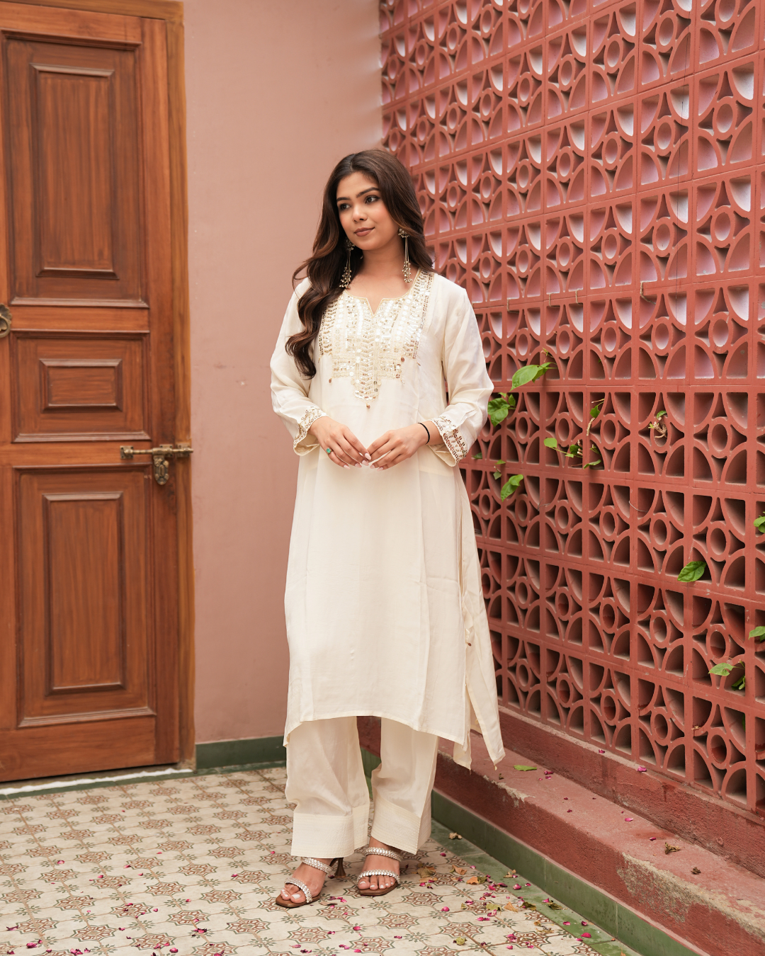 Mogra — Ivory Pearl Crepe Kurta Set