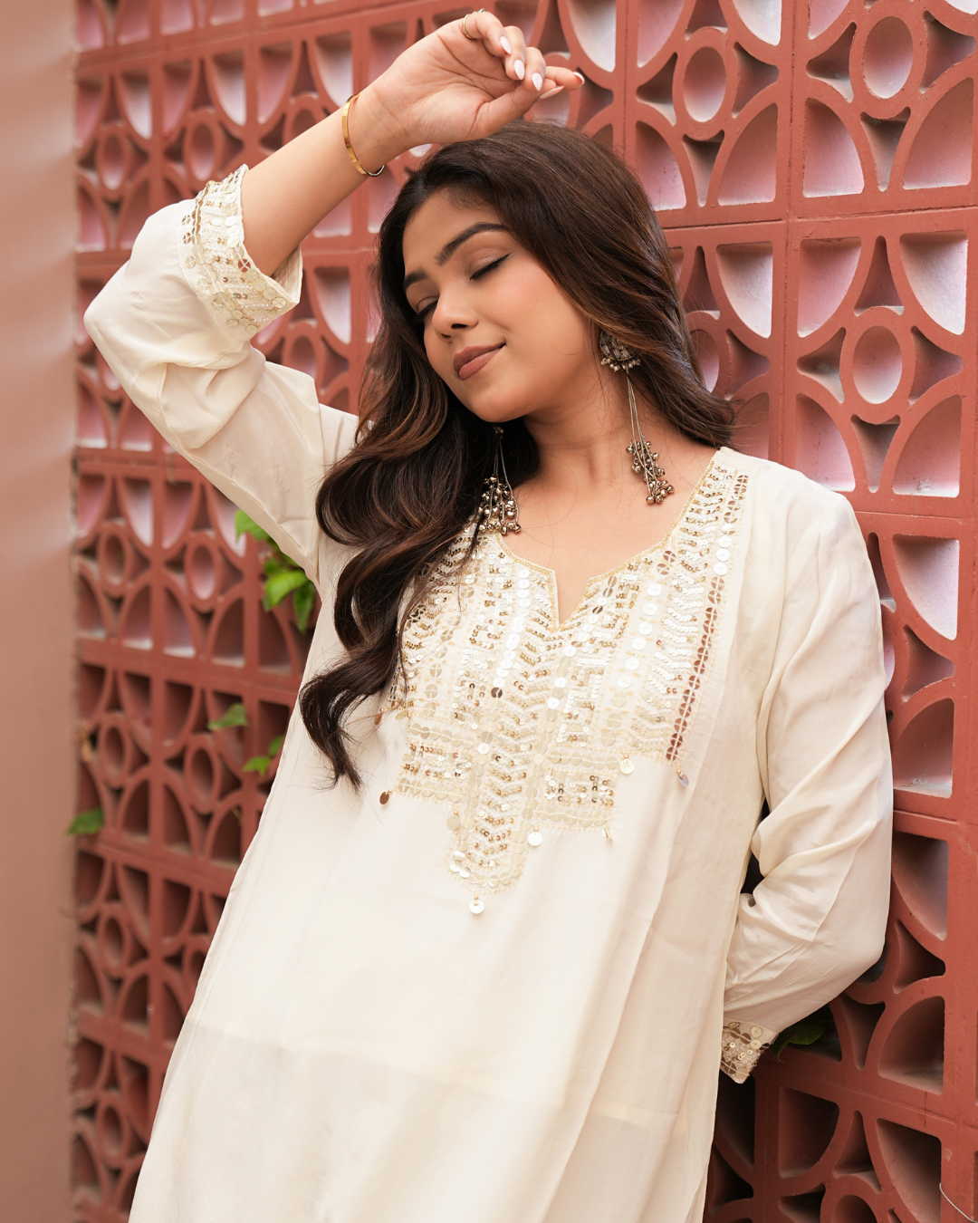Mogra — Ivory Pearl Crepe Kurta Set