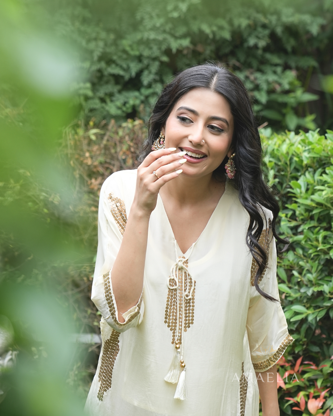 Madhumalti — Ivory Copper Sequin Chinon Kurta Set