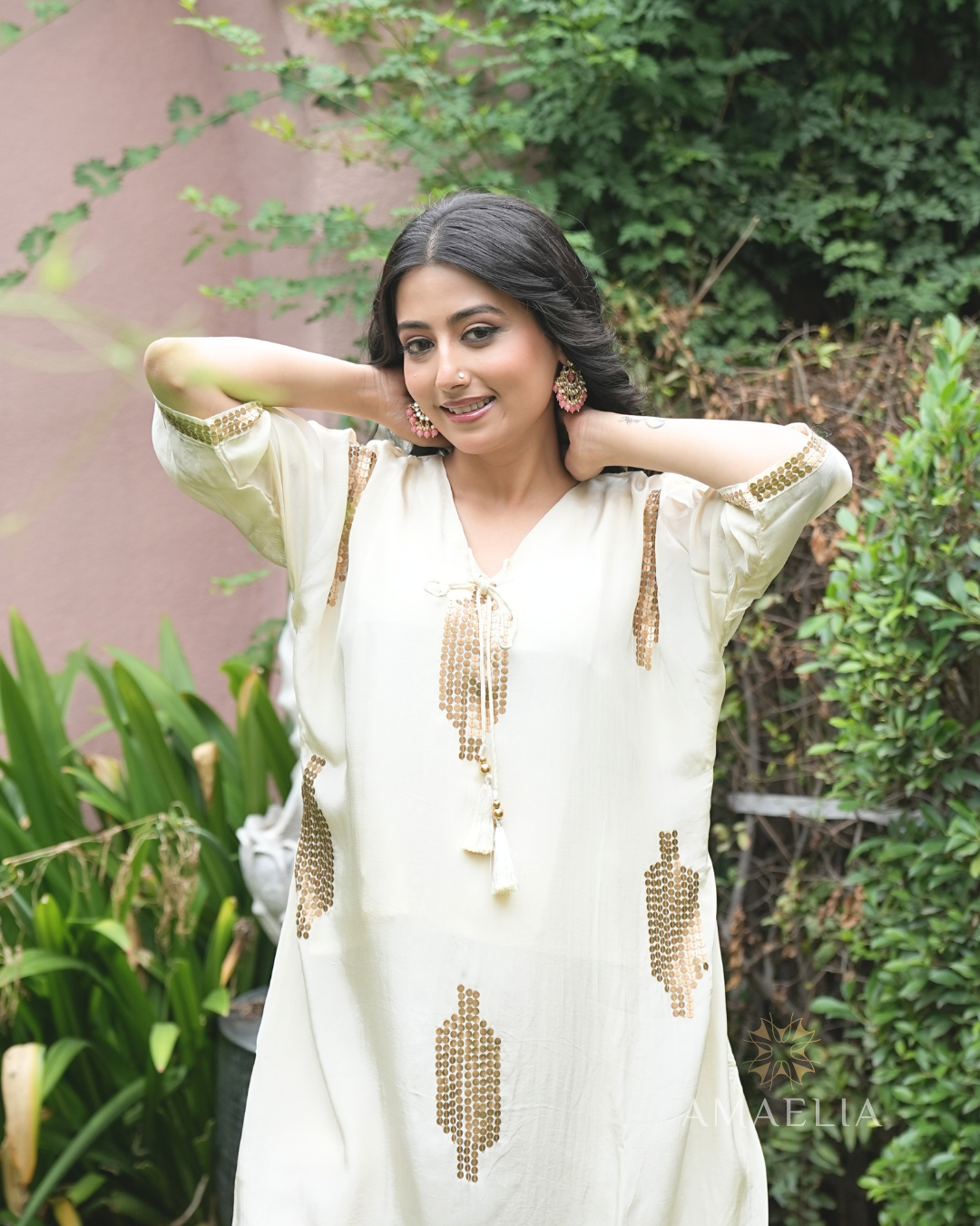 Madhumalti — Ivory Copper Sequin Chinon Kurta Set