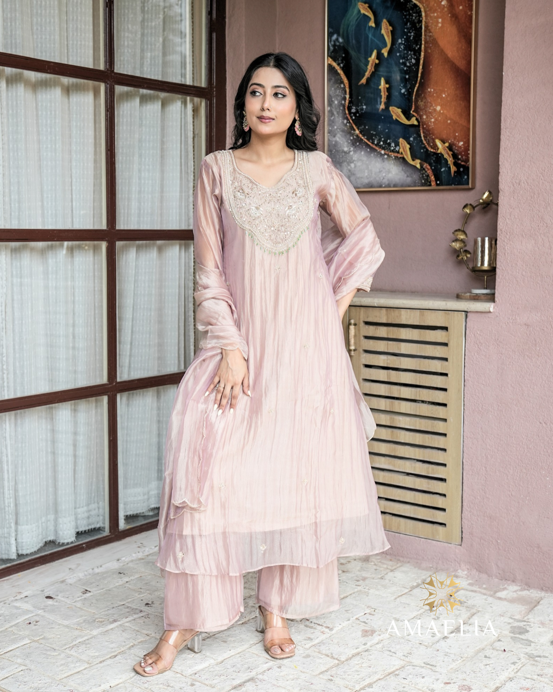 Nazneen — Peach Cut Dana & Zardozi Straight Suit Set